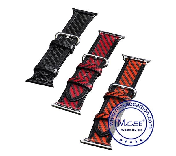 Competitive Price Genuine Carbon Fiber Protector Leather Smart Men Watch Band for Apple Watch 42 mm